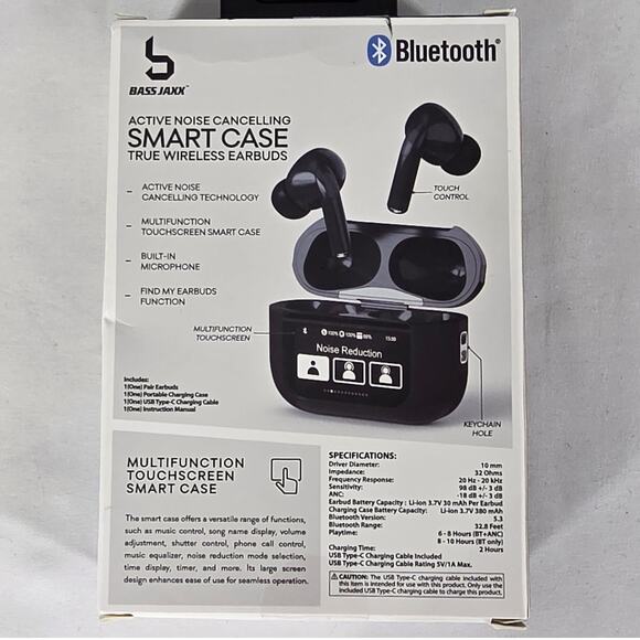 BASS JAXX SMART CASE TRUE WIRELESS EARBUDS – BLUETOOTH 5.3  ANC TOUCHSCREEN CASE - Picture 2 of 5